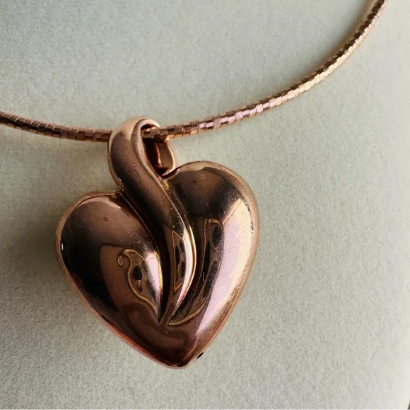 Rose Gold Vermeil 925 Omega Necklace with Heart Pendant - Picture 3 of 15